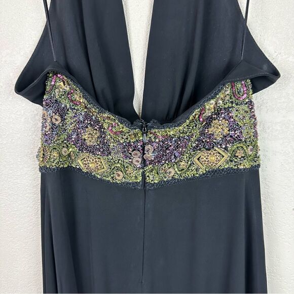 MaxMara Black Beaded Halter Little Black Dress Midi Swing Size 38 - Picture 8 of 10